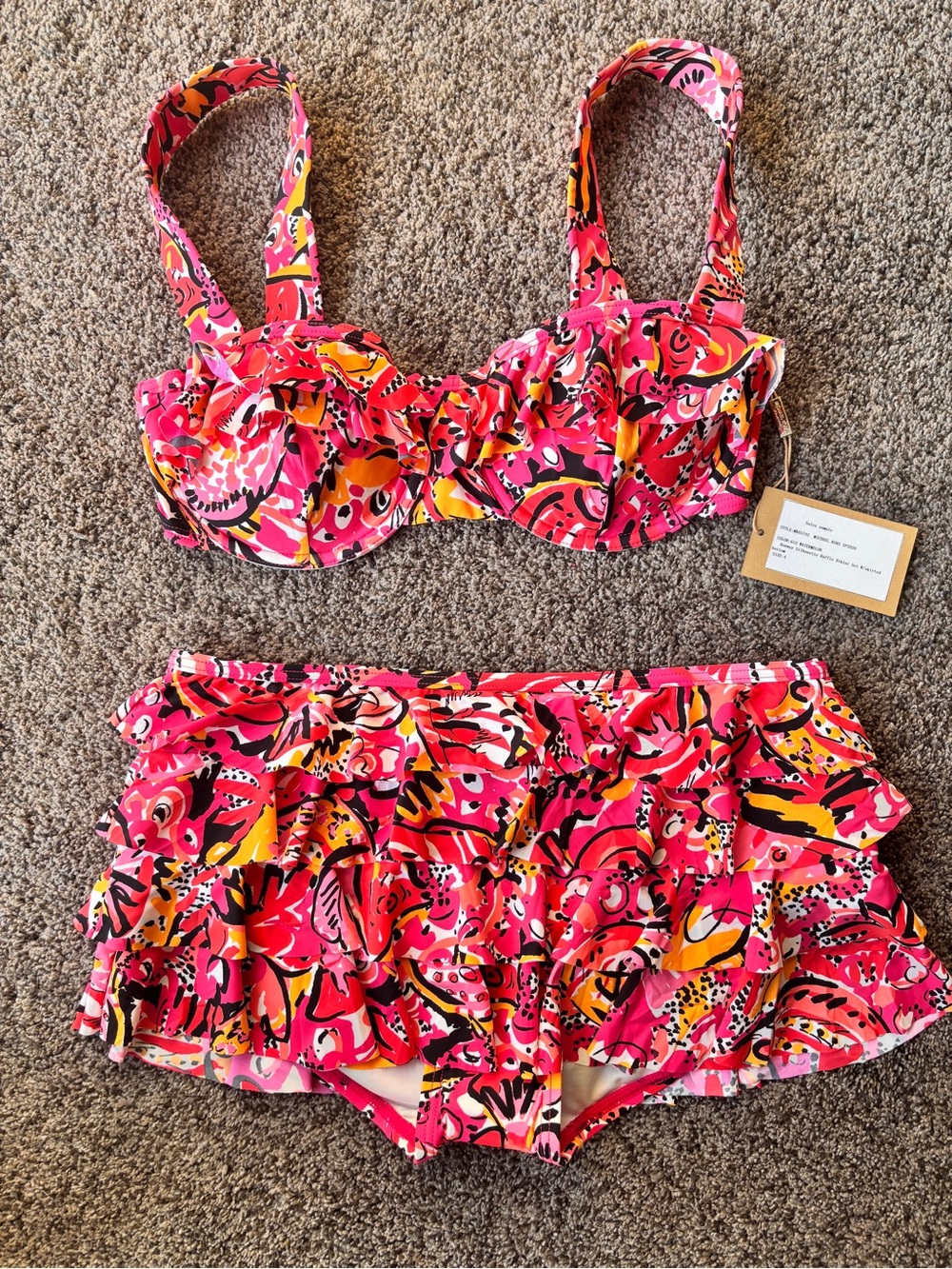 Michael Kors Pink Printed Ruffle Bikini Top and Swim Skirt